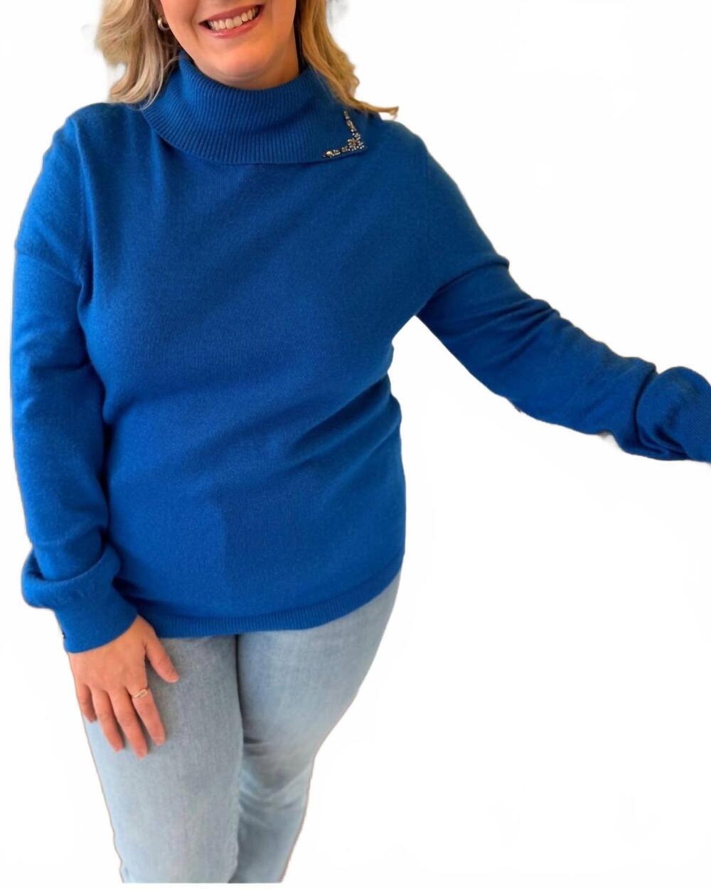 NEW ESQUALO tessa jeweled turtleneck sweater in blue